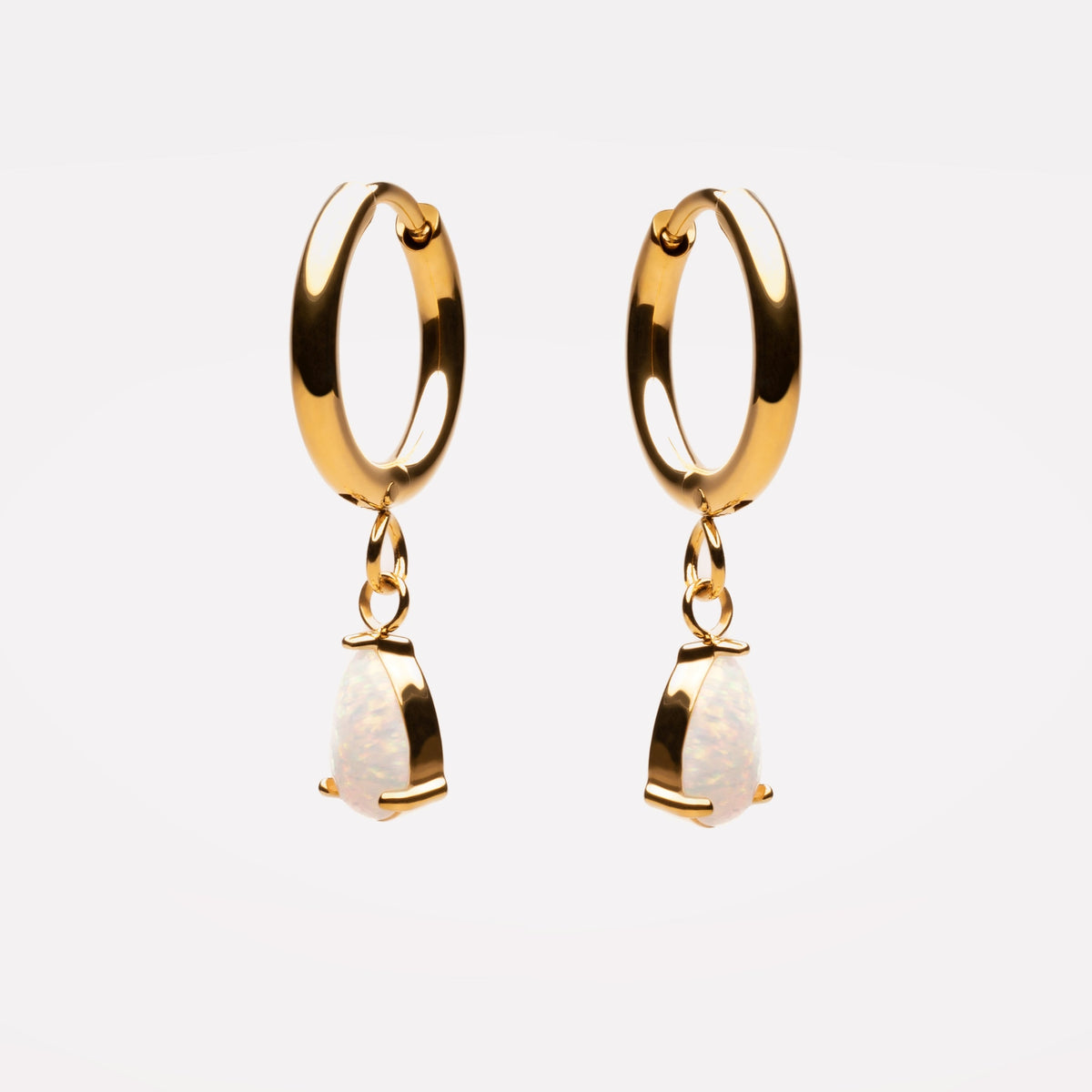 Bruce & Co Opal Teardrop Huggie Hoop Earrings, Steel