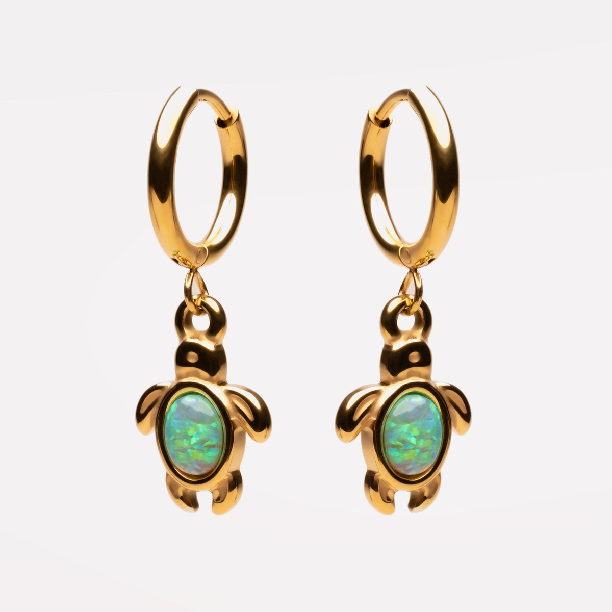 Bruce & Co Opal Sea Turtle Charm Hoop Earrings, Gold PVD Steel