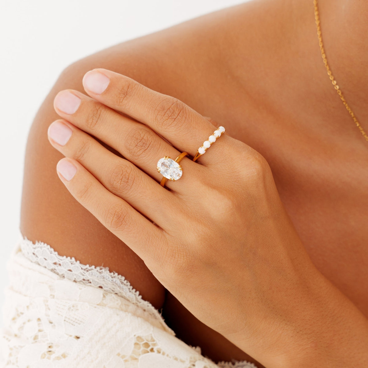 Bruce & Co Opal Row Band Ring, Stainless Steel