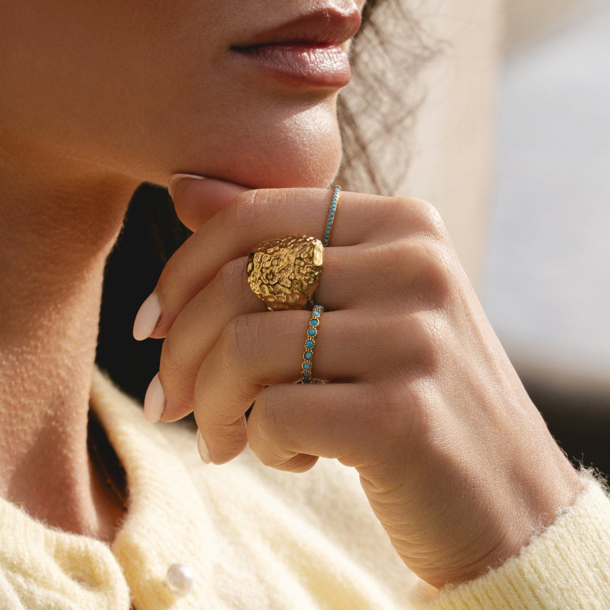Bruce & Co Molten – Hammered Dome Statement Ring, Steel