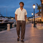 Orvento outfit styled at a marina at blue hour
