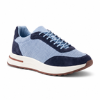 Men's Bruce & Co Orvessa baby blue and navy mesh casual sneakers – main angle on white