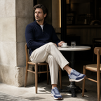 Men's Bruce & Co Orvessa baby blue and navy mesh casual sneakers – cafe lifestyle