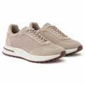 Bruce & Co Orvessa beige suede-look mesh sneakers front three-quarter view