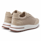 Bruce & Co Orvessa beige suede-look mesh sneakers rear view