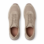 Bruce & Co Orvessa beige suede-look mesh sneakers top view