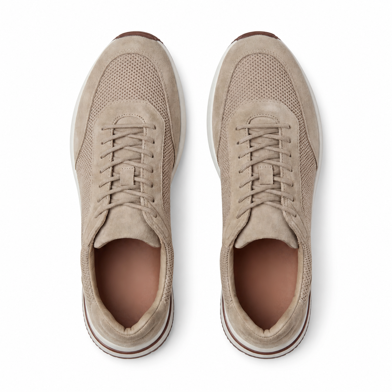 Bruce & Co Orvessa beige suede-look mesh sneakers top view