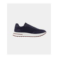 Orvessa navy suede and mesh sneakers, side profile on white
