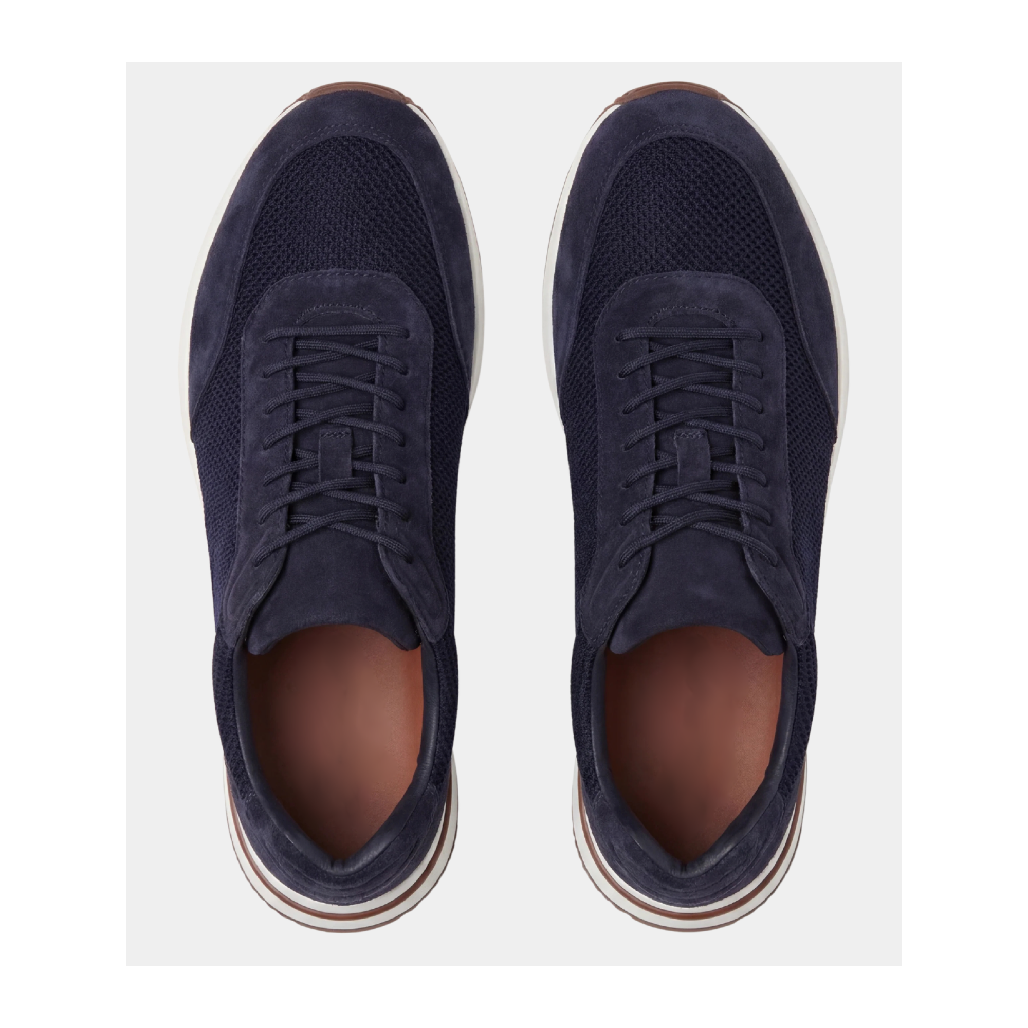 Orvessa navy suede and mesh sneakers, top view on white