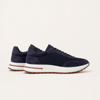 Orvessa navy suede and mesh sneakers, editorial side view