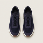 Orvessa navy suede and mesh sneakers, editorial top view