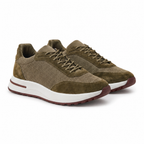 Orvessa olive suede-mesh runner sneakers, pair on seamless white