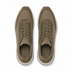 Orvessa olive suede-mesh runner sneakers, top view