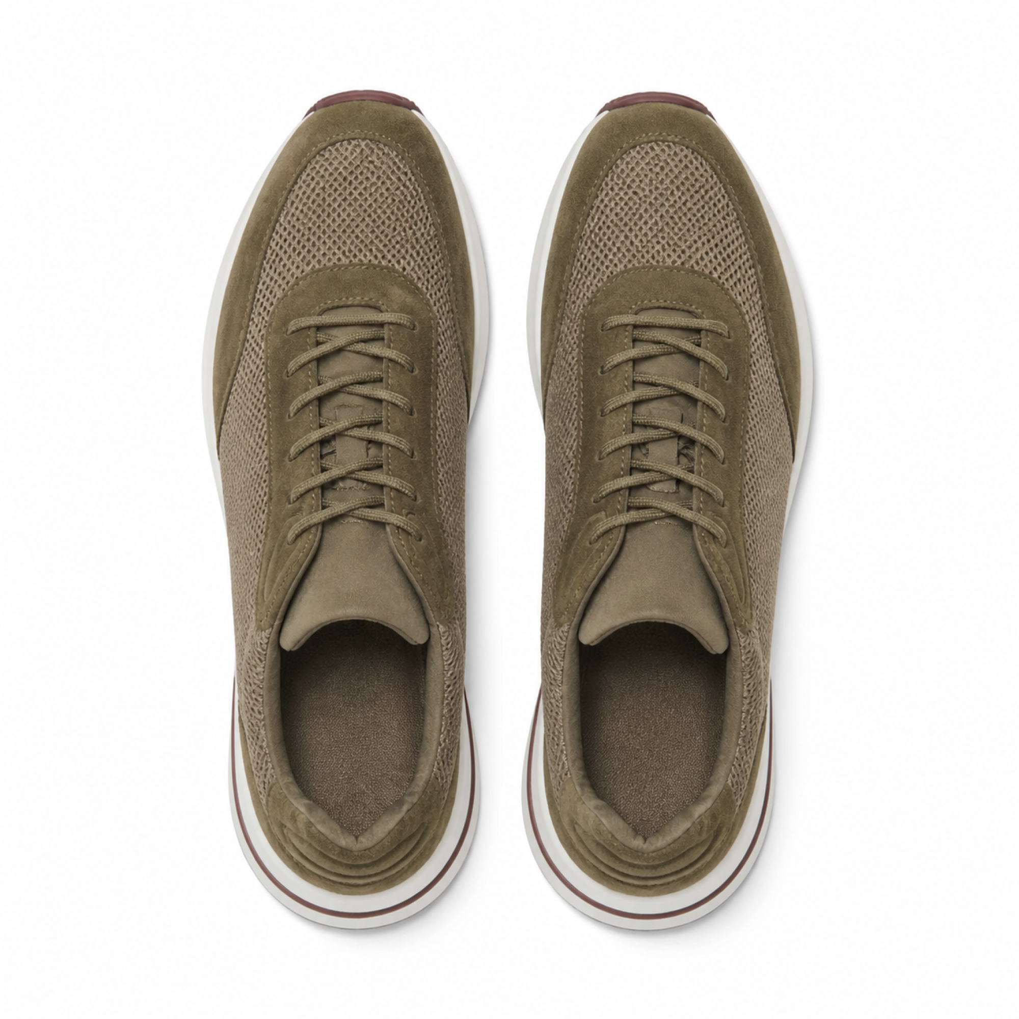 Orvessa olive suede-mesh runner sneakers, top view