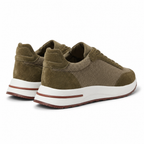 Orvessa olive suede-mesh runner sneakers, rear three-quarter view