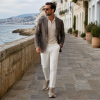 Men wearing Orvessa taupe mesh casual sneakers