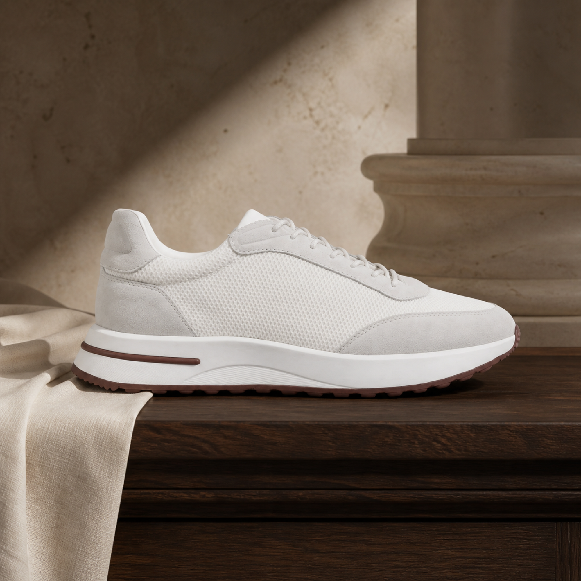 Orvessa White sneaker editorial walnut setting