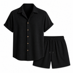 Palevane black ribbed shirt and shorts set on white studio background