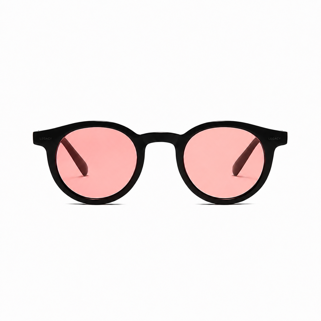 PALMA polarized round sunglasses, black frame with red lens, front view on pure white