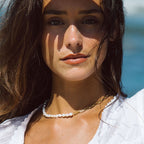 Bruce & Co Mykonos – Half Pearl and Paperclip Necklace, 39 cm