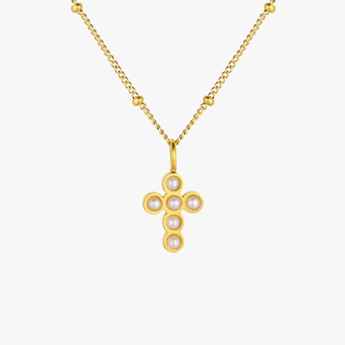 Bruce & Co Glass Pearl Cross Necklace, 15 mm