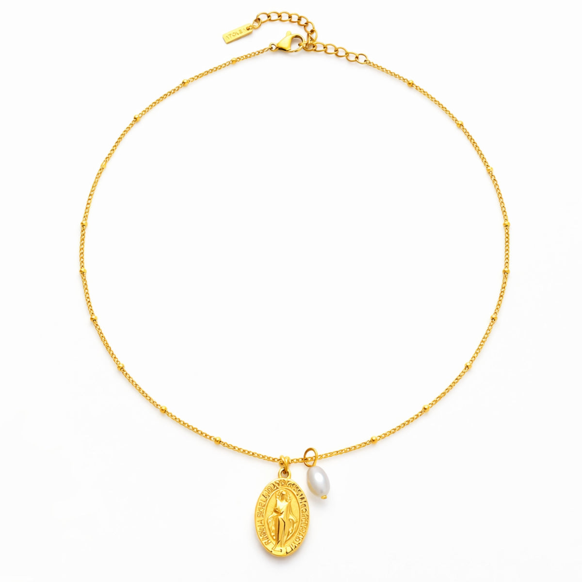 Bruce & Co Faith – Oval Devotional Medal and Pearl Necklace