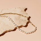 Bruce & Co Mykonos – Half Pearl and Paperclip Necklace, 39 cm