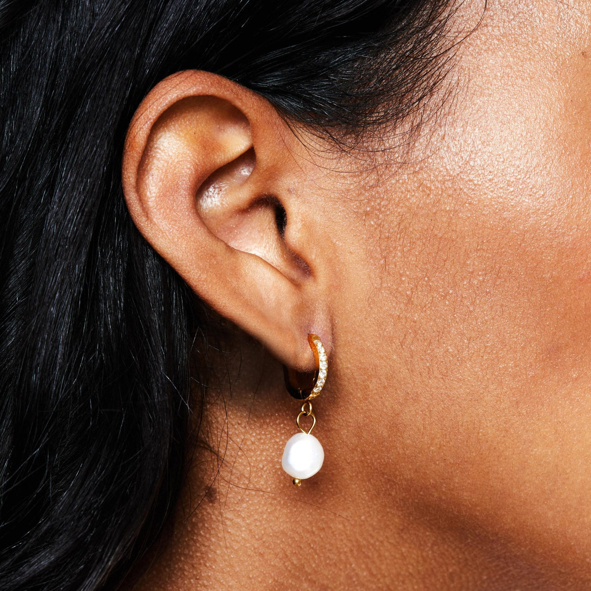 Freshwater Pearl Drop Hoop Earrings, 13 mm