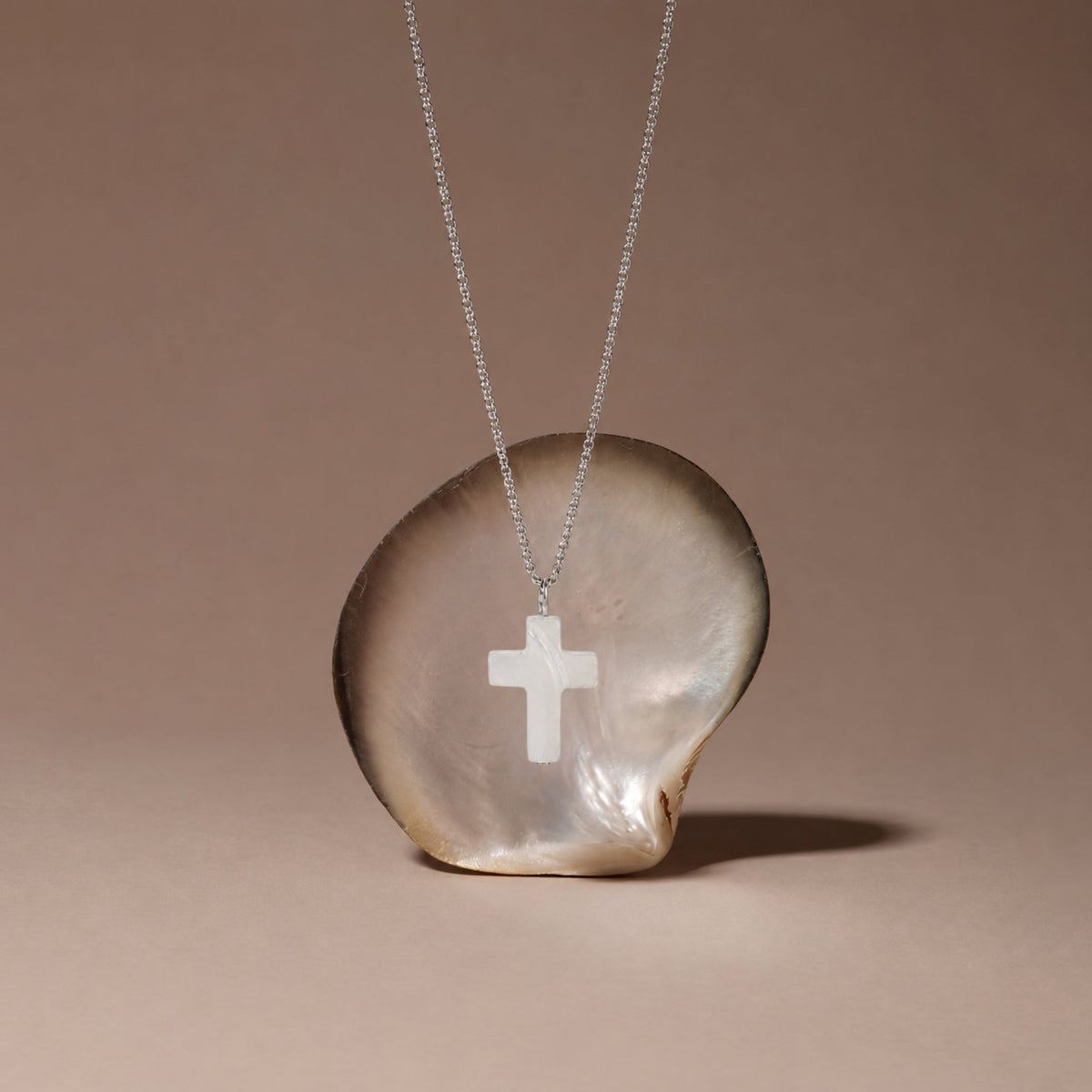 Bruce & Co Mother-of-Pearl Cross Necklace, Stainless Steel