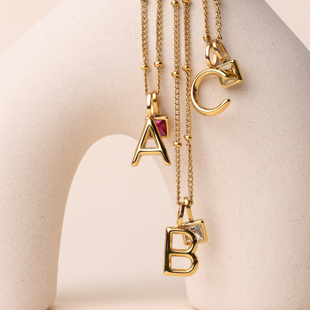 Bruce & Co Initial & Birthstone Charm Necklace