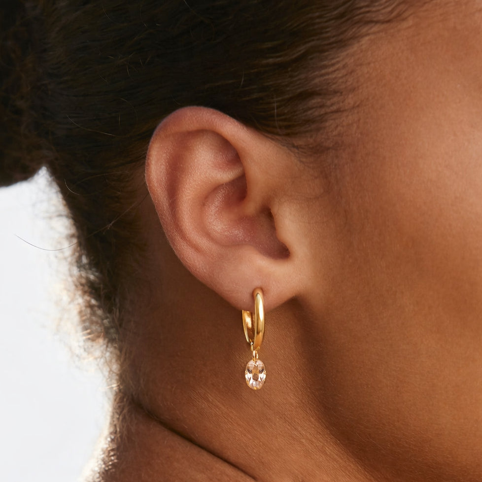 Bruce & Co Oval Rose-Tone Stone Drop Hoop Earrings