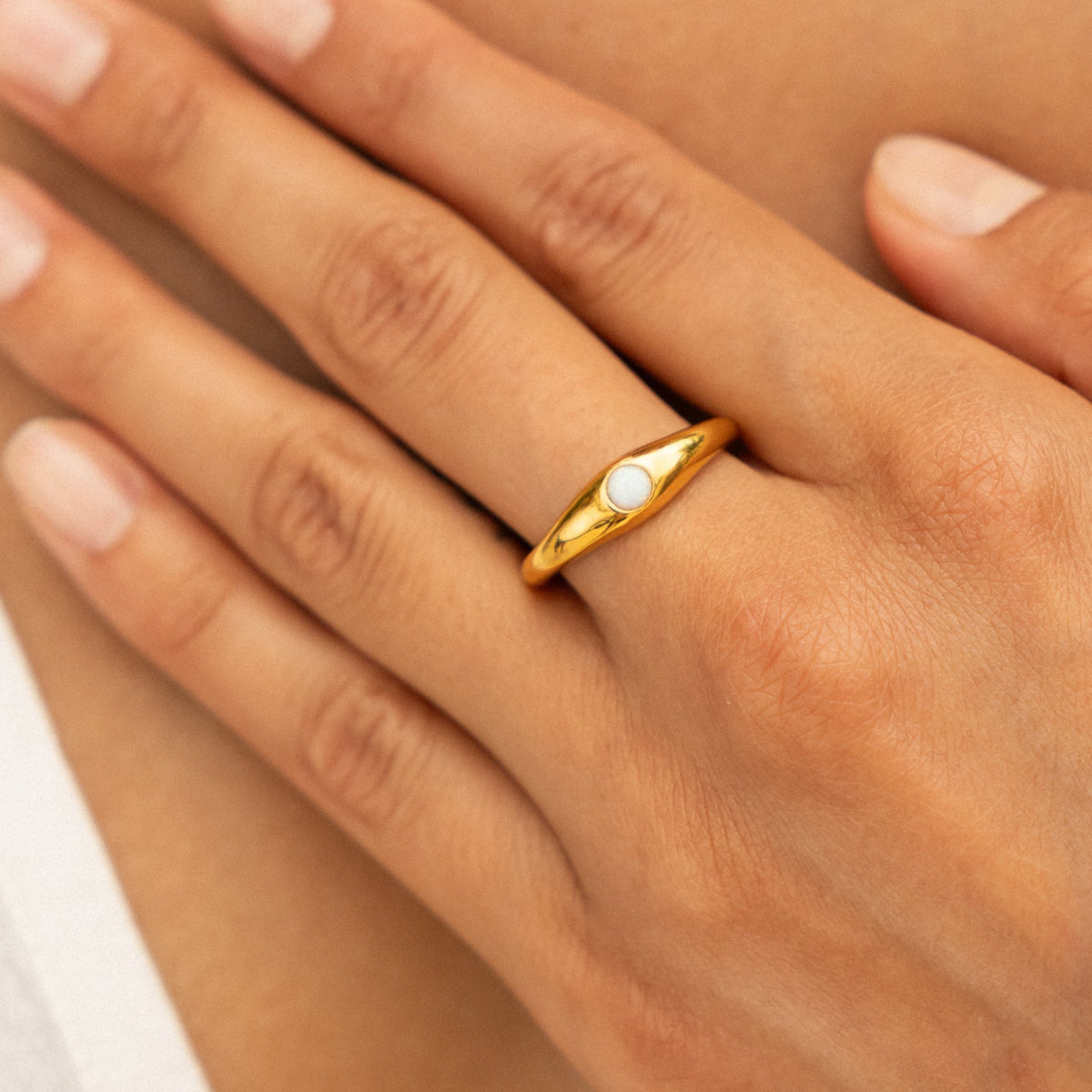 Bruce & Co Round Opal Band Ring, 5 mm, Stainless Steel