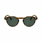 Bruce & Co PORTO Havana frame green lens round sunglasses diagonal view
