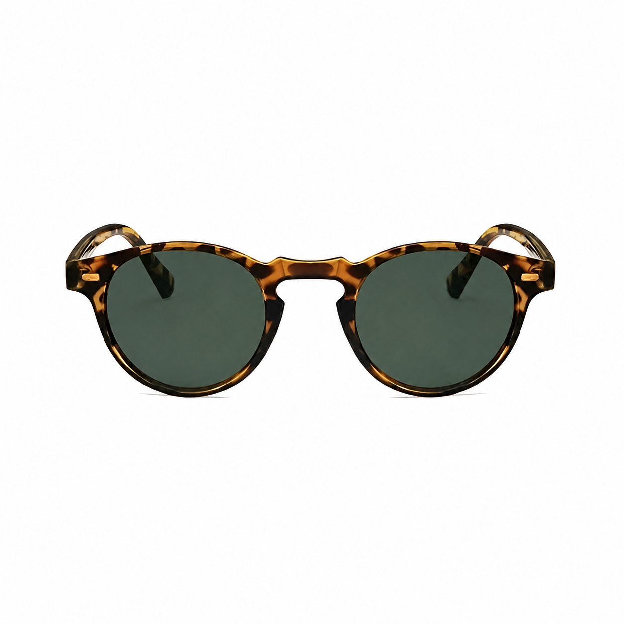 Bruce & Co PORTO Havana frame green lens round sunglasses diagonal view