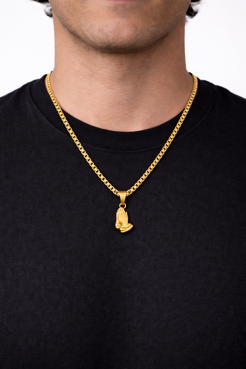 Bruce & Co Praying Hands Pendant Necklace, Gold-Plated Steel