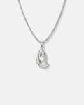 Bruce & Co Praying Hands Pendant Necklace, Silver-Plated Steel