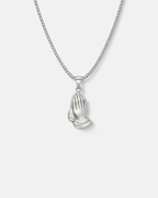 Bruce & Co Praying Hands Pendant Necklace, Silver-Plated Steel