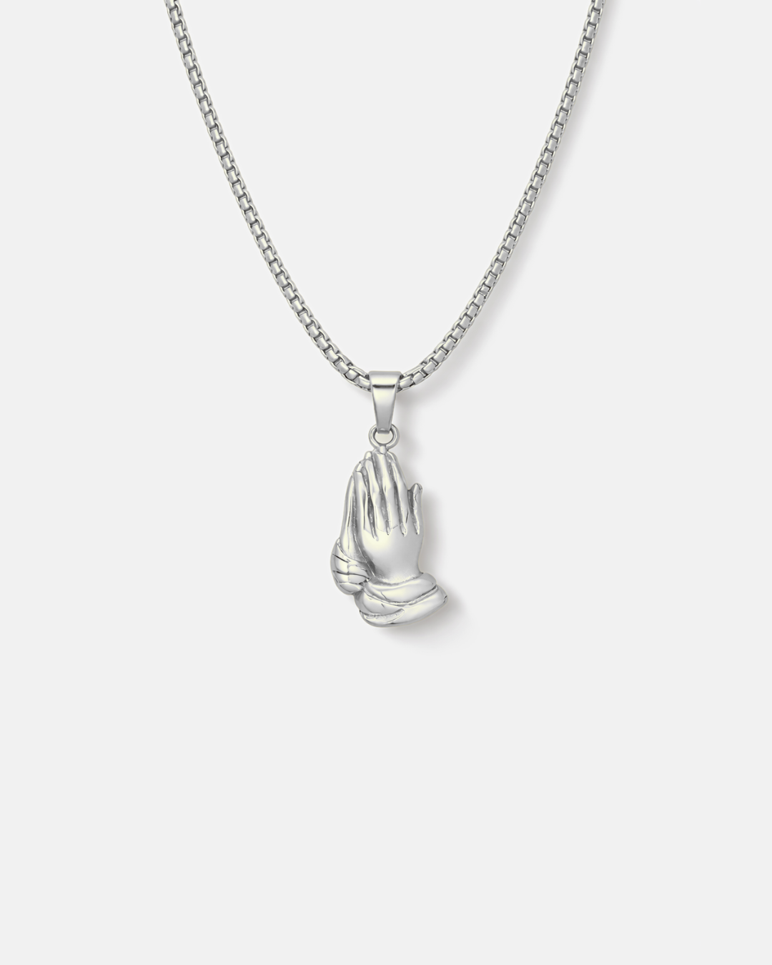 Bruce & Co Praying Hands Pendant Necklace, Silver-Plated Steel