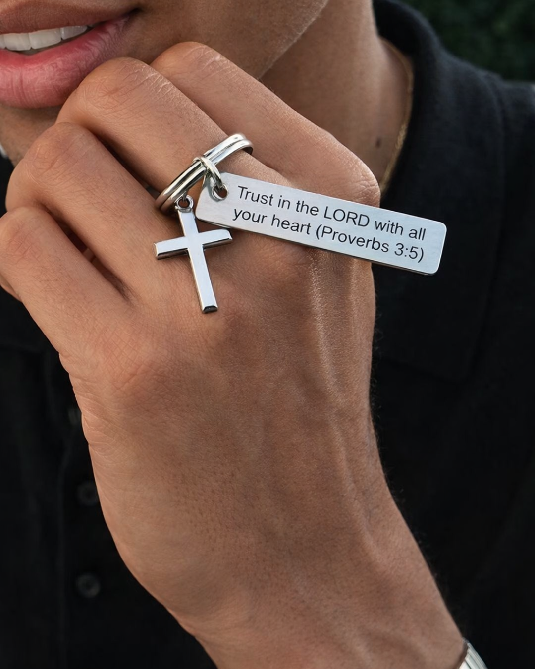 Bruce & Co Proverbs 3:5 Scripture Keychain with Cross Charm, Silver-Tone