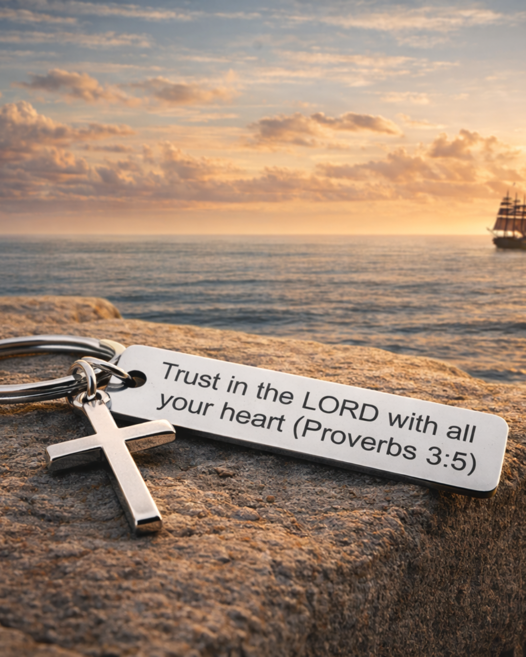 Bruce & Co Proverbs 3:5 Scripture Keychain with Cross Charm, Silver-Tone