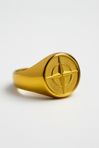 Bruce & Co Men’s Compass Signet Ring, Gold PVD Finish, US 7–12