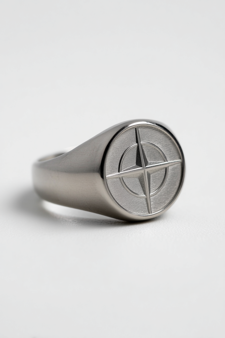 Bruce & Co Men’s Compass Signet Ring, Silver-Tone, US 7–12