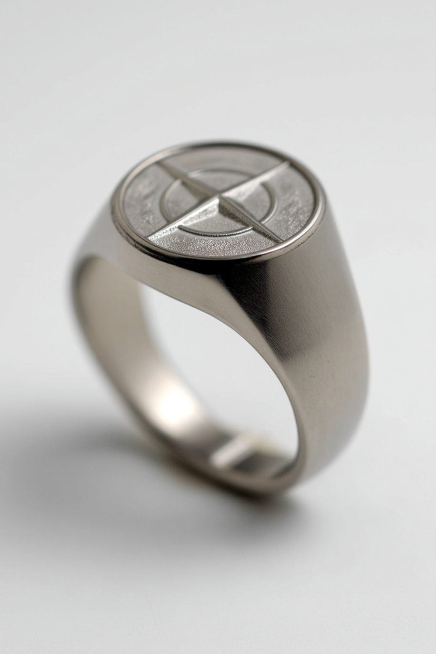 Bruce & Co Men’s Compass Signet Ring, Silver-Tone, US 7–12