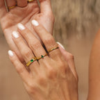 Bruce & Co Green Zirconia Ribbed Band Ring, Stainless Steel
