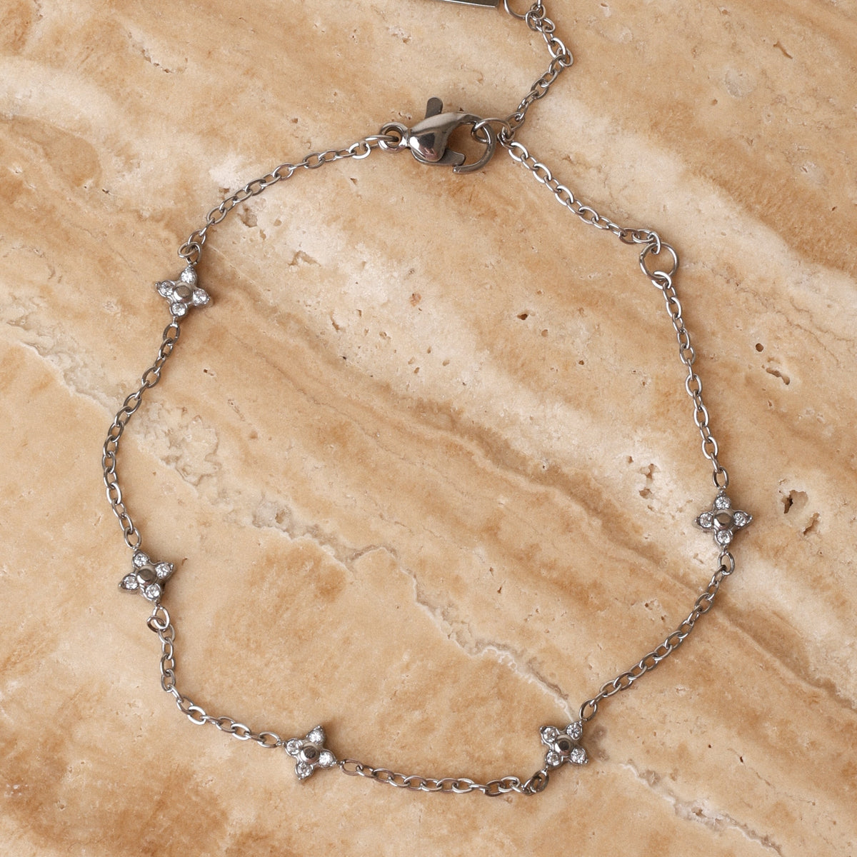Bruce & Co Quatrefoil Zircon Station Bracelet, Steel