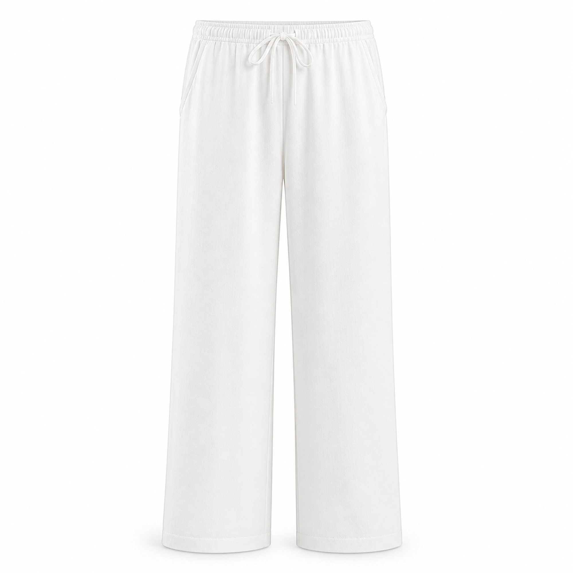 Quinmere white drawstring trousers on a white studio background