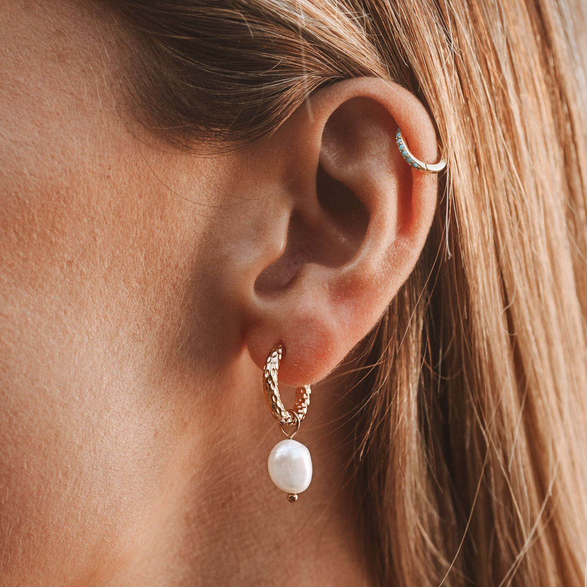 Bruce & Co Hammered Pearl Hoop Earrings, 12 mm