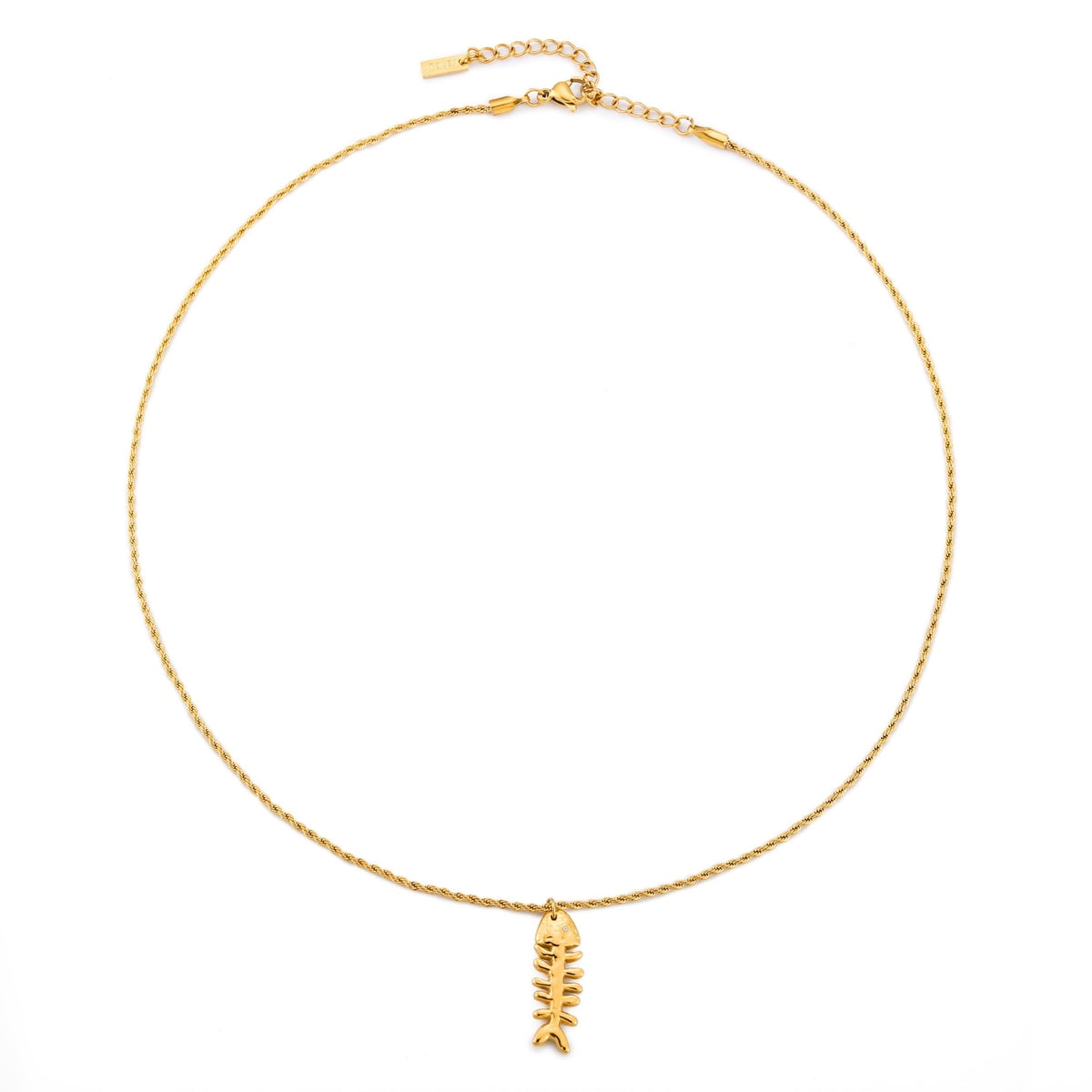 Bruce & Co Fishbone Pendant Rope Chain Necklace, Gold PVD Steel