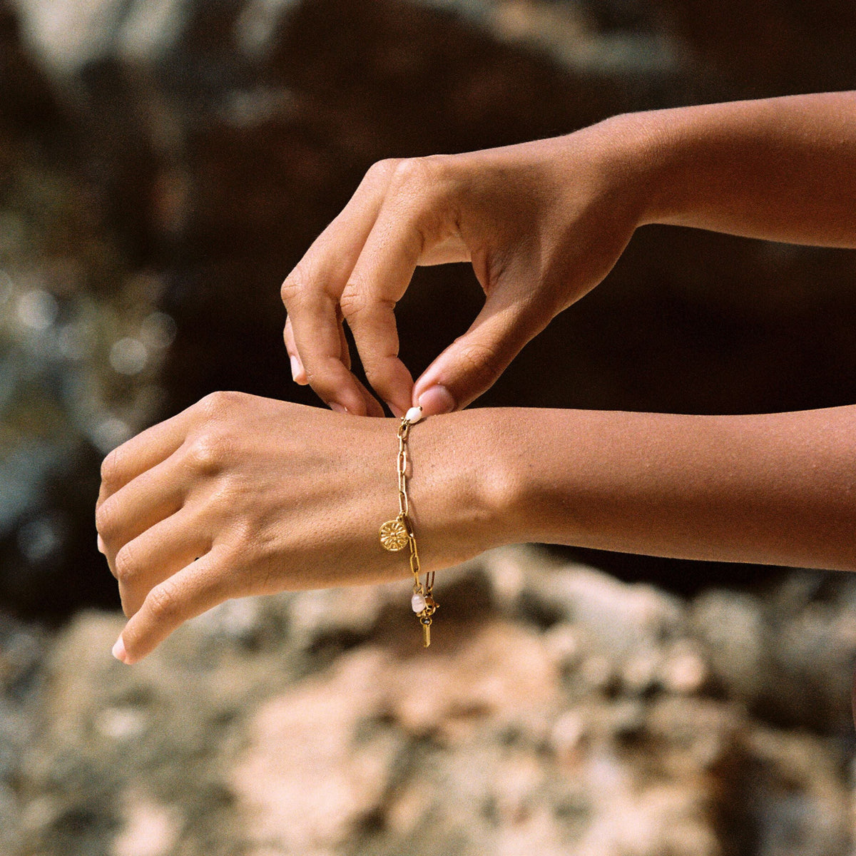 Bruce & Co Sun Charm and Freshwater Pearl Paperclip Bracelet
