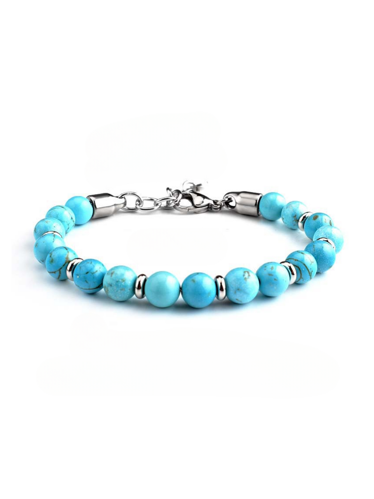 Bruce & Co Men’s Turquoise Bead Bracelet, 8 mm, Stainless Steel Clasp